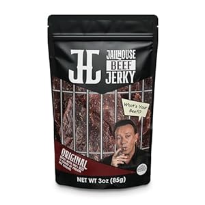JailHouse Beef Jerky – Original Flavor – 3oz Bag Premium Beef Jerky for a High Protein Snack – Low Fat 100% Real Beef – 11 grams Protein per Serving