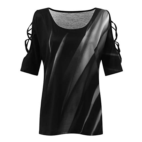 T-shirt voor dames, korte mouwen, schoudervrij, T-shirts, ronde hals, bedrukt, elegant, casual fit, shirt, hemd, tuniek… - Afbeelding 4