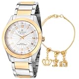 Relógio feminino champion bicolor analógico + pulseira berloques c