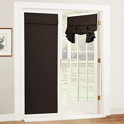 RYB HOME Tricia Door Curtain - Blackout Curtain Room Darkening Privacy Tie up Window Drape for Patio/Sidelight Glass Door Blind, W 26 x L 69, 1 Pc, Brown