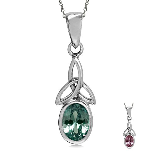 Silvershake Simulated Color Change Alexandrite 925 Sterling Silver Triquetra Celtic Knot Pendant with 18 Inch Necklace