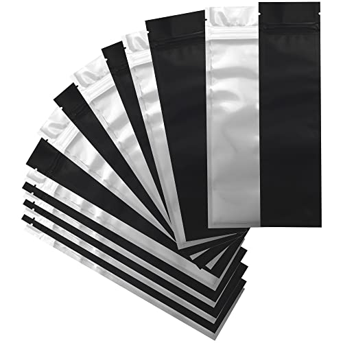 Syringe Barrier Mylar Bags Reclosable Heat Seal Zipper Dragon Chewer Baggies 2.5 x 9 inches - 100 pcs (Matte Black/Clear)