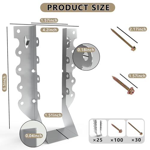 Image of 25 pcs 2x8 Joist Hangers with Screws, Galvanized Face Mount Hurricane Tie | 20-Gauge Steel Rafter Ties Clips, for Wood Posts Floor Deck Ceiling Trusses, Lumber Beam Connectors