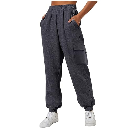 Pantalón Cargo de Mujer de Cintura Alta - Pantalón de Algodón de Mujer de Corte Recto para Jogging, Moda, Chandal con Varios Bolsillos, Pantalón de Color Sólida, Prenda Gruesa, Pantalón Informal