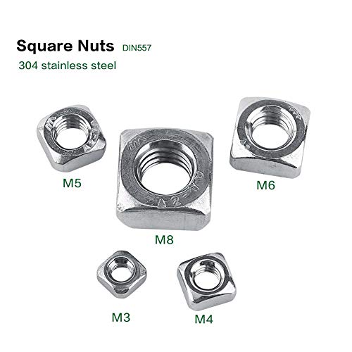 wifehelper Edelstahl Vierkantmuttern M3 M4 M5 M6 M8 Gewindemuttern Maschinenschraubenmuttern Befestigungswerkzeuge(M3 x 100 Stück)