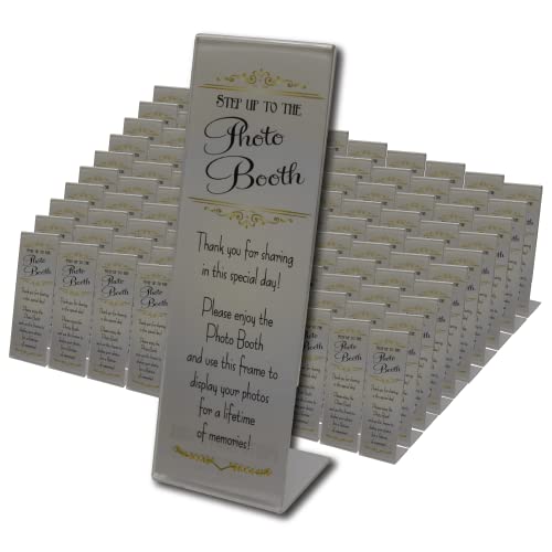 Photo Booth Nook - 100 Pack - 2 X 6 Inch Slanted Photo Booth Frames & Signs Holder, Clear Angled Tabletop Pic Display Stand - Wide Back Flap, Stable Base - Vertical Acrylic Picture Frame #TOP5