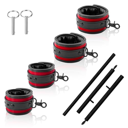 Adjustable Leg Flexibility Trainer - Stainless Steel Stretching Spreader Bar with Cushioned Ankle Straps for Yoga, Dance, Pilates and Athletic Training -Black &Red - image 3