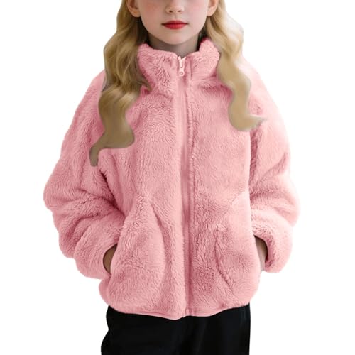 Image of Toddler Boys Girls Winter Coat Zip up Kids Fuzzy Fleece Jacket Solid Stand Collar Sherpa Coats Soft Warm Plush Outwear Pink Toddler Jacket 6-7 Years