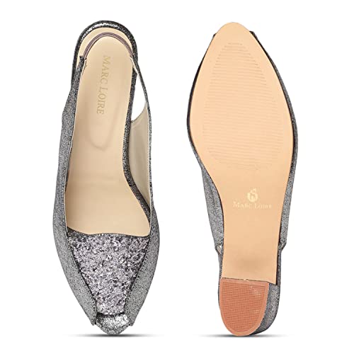 Image of Marc Loire Women's Peep Toe Shimmer & Glitter Block Heel Fashion Sandals