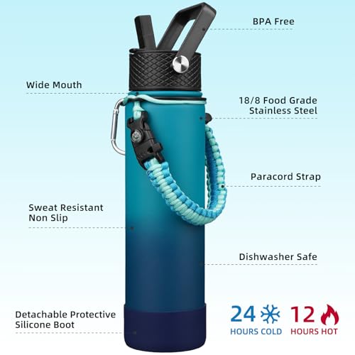 Image of BJPKPK 27oz Insulated Water Bottle with 3 Lids, Straw Lid & Handle