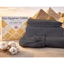 MyGiza Sheets 4 Pcs Full Sheet Set, 100% Certified Giza Egyptian Cotton, Soft & Luxury Sheets fits 15 Inches Deep Mattress, Dark Grey