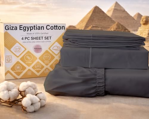 MyGiza Sheets,100% Certified Giza Egyptian Cotton Sheets-Full Size Giza Cotton Sheets Set to Fit Upto 15 Inches Deep Mattress (4 Pcs) Slate Grey by MyGiza Sheets - Used condition - US$32.87
