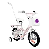 MIRAVO Kinderfahrrad Fahrrad Kinder Mit Stützrädern Schubstange V-Brake Bremsen Rückstrahl Aufkleber 12 Zoll Radgröße Korb Für Mädchen Misty Pink