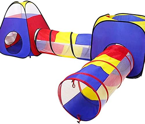 Pop up Play Tent with Tunnel - Kids Indoor / outdoor Playhouse tent and crawl tunnel - 4 piece play hut, climbing fort & Ball pit for Boys, Girls, Toddlers and babies - Great children's toy ages 1 - 7