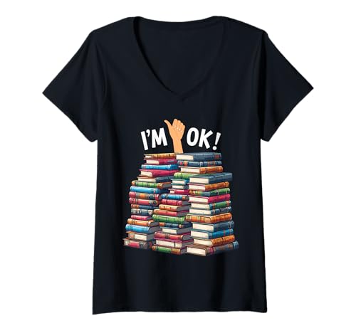 Mujer Regalos para amantes de los libros Book Nerd Bookworm Funny I'm Ok Camiseta Cuello V