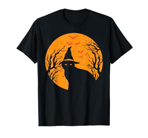 Black Cat WItch Full Moon Vintage Halloween Hombres Mujeres Niños Camiseta