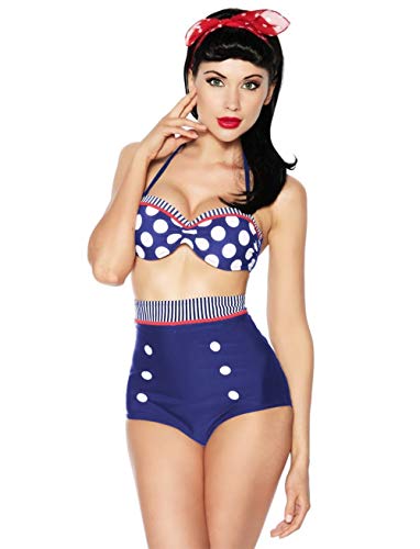 Biquini Cintura Alta Retrô Pin Up Marinho