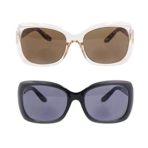 Hykaada 2 Pairs Bifocal Reading Sunglasses For Women Oversized Designer Ladies Sun Readers With Metal Deco #TOP1