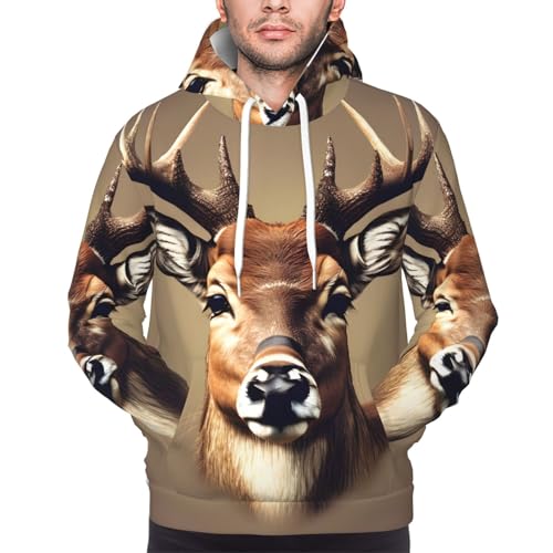 Pull en polyester sweat à capuche imprimé tête de cerf homme avec grande poche - 3