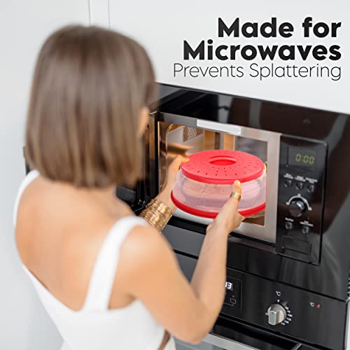 Microwave Cover For Food, Collapsible Microwave Splatter And Plate Covers Easy Grip Lid And Food Strainer, Bpa Free And Dishwasher Safe, 10.5", Red - By Rampro #TOP6