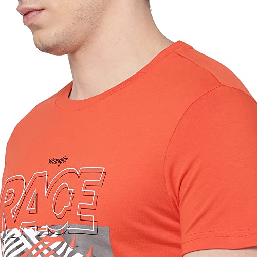 Image of Wrangler Men Bright Orange Graphic Regular Fit T Shirt