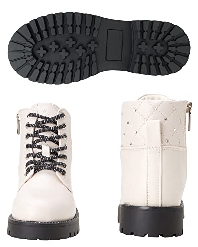 Vince Camuto Girls' Biker Boots - Quilted Chunky Combat Moto Biker Work Boots (Little Girl/Big Girl), Size 3, Ivory #TOP5