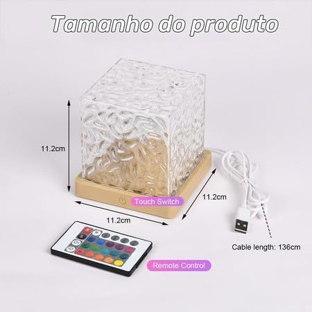 Luminária Projetor Efeito Aurora Boreal e Oceânico Lâmpada Decorativa Quadrada com Controle Remoto e