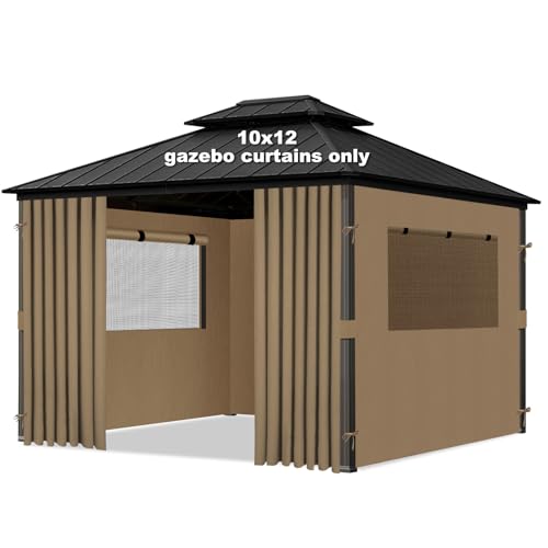 Bstge 10'x12' Gazebo Curtains Outdoor Waterproof, 4-Panels Sidewalls with Zipper,