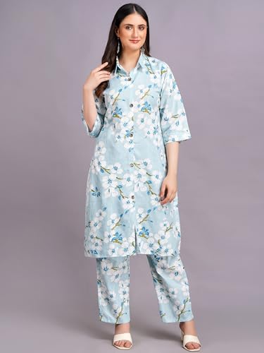 Image of Women's Printed Cotton Blend Co-ord Set Top & Bottom Two-Piece Set Casual & Office Wear