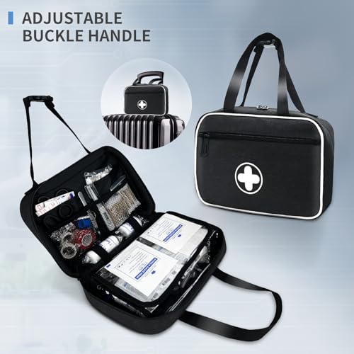 Portable First Aid Bag, Empty Emergency Trauma Kit with Reflective Strips, Multi-Compartment Medical Organizer for Travel, Camping, Car, Outdoor and Home, BAG ONLY (Black) by MELINON - Used condition - Image 3