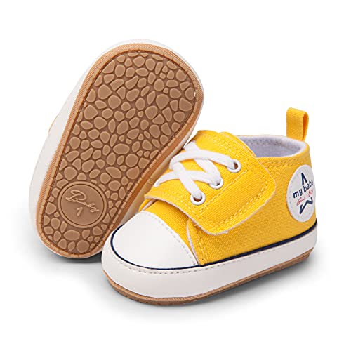 Rvrovic Baby Boys Girls Shoes Canvas Toddler Sneakers Anti-Slip Infant First Walkers 0-18 Months(6-12 Months Infant,2-Yellow) #TOP2