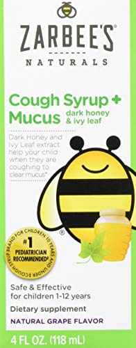 Zarbee's Childrens Cough Syrup + Mucus With Dark Honey, Natural Grape, 4 Fluid Ounce