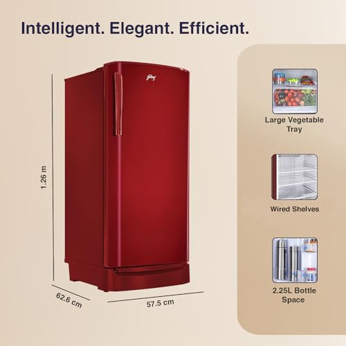 Image of Godrej 180 L 3 Star Farm Fresh Crisper Technology With Jumbo Vegetable Tray Direct Cool Single Door Refrigerator Appliance(, RD R190C WRF WN RD, Wine Red)