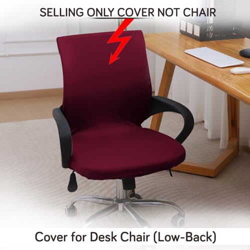 Image of HOKIPO 'SereneSolids' 140 GSM Office Chair Cover for Desk Chair (Low-Back) - 140 GSM Stretchable Fabric - Washable, Durable & Anti-Slip - Fits Small & Low-Back Office Chairs, Burgundy (AR-6222-BRGN-S)