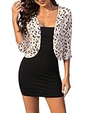 Parabler Bolero corto para mujer, manga 3/4, cárdigan de punto con frente abierto, chaqueta de bolero de verano, informal, elegante, ligera, S-XXXL, Leopardo., S