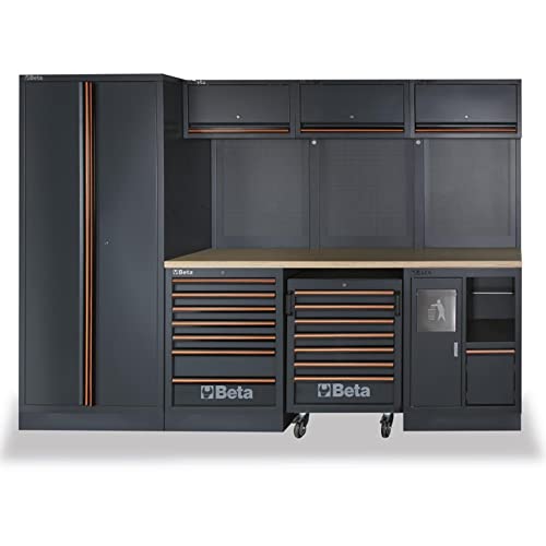 Beta Utensili_8054809214405, Arredo Officina 3Mt Piano In Legno + Armadio Unisex Adulto, Nero, Taglia Unica
