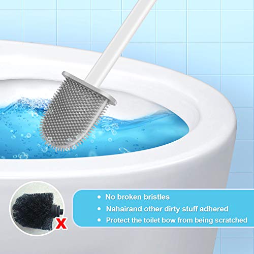 Moregosu Toilet Brush And Holder Set For Bathroom, Deep-Cleaning Silicone Toilet Bowl Brush With Non-Slip Long Plastic Handle(White) #TOP3