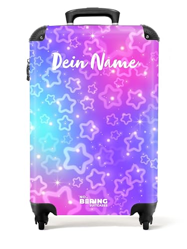 NoBoringSuitcases.com: Kinderkoffer mit Rollen - 55x40x20 cm, Sternenmuster in Lila-Rosa für Mädchen