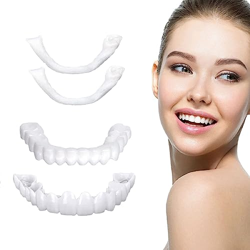 Jasinber Fake Teeth,2 PCS Veneers Dentures Socket for Women and Men,Veneers for Temporary Tooth Repair Upper and Lower Jaw, Protect Your Teeth and Regain Confident Smile, Bright White-2