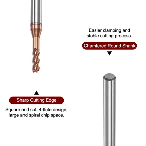 Image of HARFINGTON 2pcs Square Nose End Mill 4mm Shank 2.5mm x 12mm AlTiSin Coated Solid Carbide Long Reach Extended Neck 4 Flutes CNC Router Bit Milling Cutter for Stainless Steel Hardened Steel