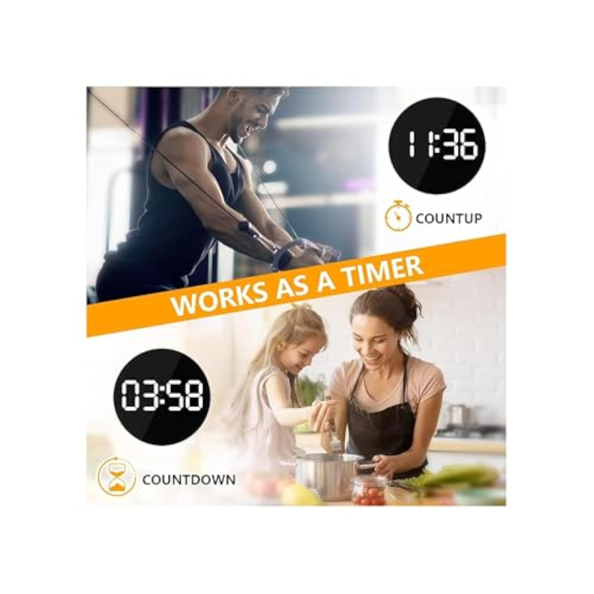 Digital Wall Clock 40x40 cm, Large LED Display