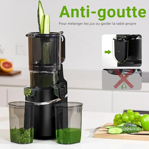 AMZCHEF Cold Press Juicer, 5.3" Self-Feeding Juicer Machines for Whole vegetable & fruit, Masticating Juicer Easy to Clean, High Juice Yield, Large Auger, Triple Strainers