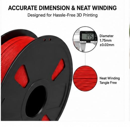 Image of Matte PLA 3D Printer Filament 1.75mm, 1kg Spool (2.2 lbs) - UV /Heat /Weather Resistant, Strong Layer Bonding, Smooth Printing, Low Odor, Outdoor Functional Prototypes, FDM Compatible (red, 200 Gram)