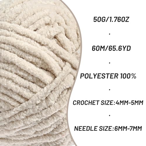 Image of 4 Packs Plush Chenille Chunky Crochet Yarn - Baby Yarn for Crocheting Soft - Velvet Yarns Knitting for Blankets Crafts - Fluffy Amigurumi Yarns 200g /262.5yds (4 Light Khaki)