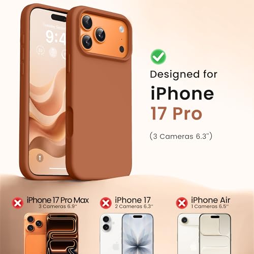 GONEZ Magnetic for iPhone 17 Pro Case, [Compatible with MagSafe] Anti-Scratch Microfiber Lining & Screen Protector, Silicone Camera Control, Shockproof Slim Phone Cover 6.3 inch, Rose Orange by GONEZ - Image 8