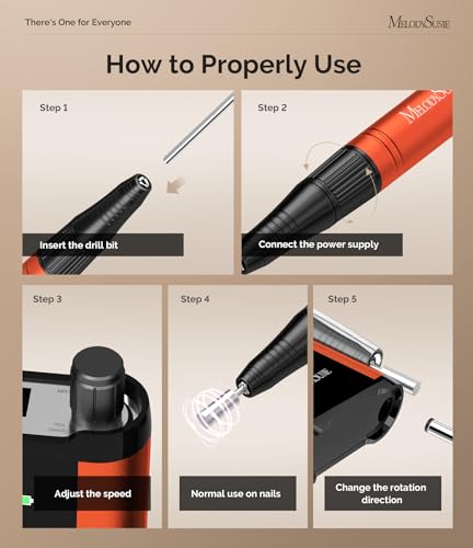 MelodySusie Furadeira de Unha Profissional Sem Fio 35000 Rpm, Mb450E Portátil Recarregável Furadeira