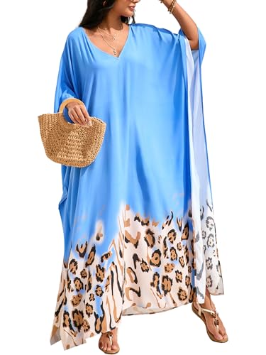 Image of Moss Rose Kaftan Dresses for Women V Neck Summer Swimsuit Cover up Caftan Maxi Beach Dresses