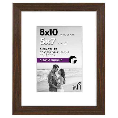 Americanflat 8x10 Picture Frame in Walnut - Use as 5x7 Picture Frame with Mat or 8x10 Frame Without Mat - Wide Frame with Engineered Wood, Shatter Resistant Glass, and Easel for Wall and Tabletop