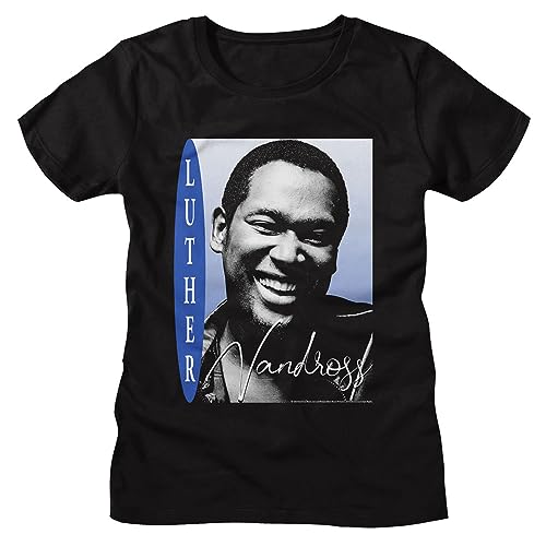 American Classics Luther Vandross Musician Smiling Headshot Womens Short Sleeve T Shirt R&B Graphic Tees Black