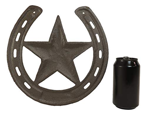Ebros Gift 10" Wide Rustic Cast Iron Metal Horseshoe With Western Star Wall Decor Art Plaque Cutout Southwest Country Cowboy Rodeo Racing Horses Horseshoes Vintage Decorative Accent For Walls Or Tables #TOP6
